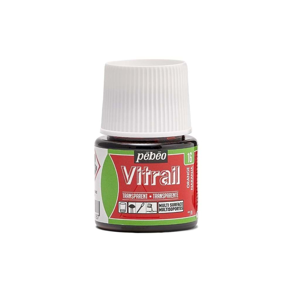Pebeo Vitrail Solvent Bazlı Transparan Cam Boyası 45ml Orange 16