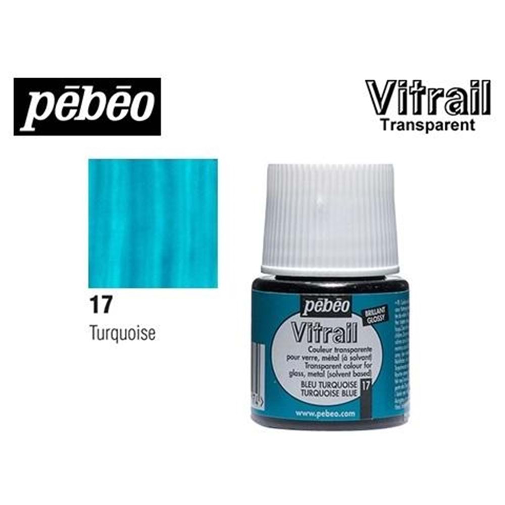 Pebeo Vitrail Solvent Bazlı Transparan Cam Boyası 45ml Turquoise Blue 17