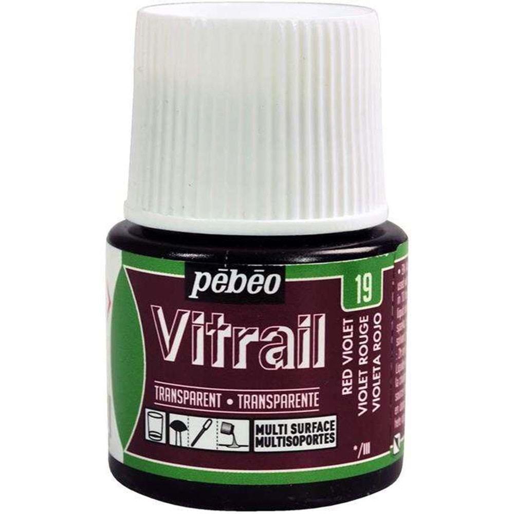 Pebeo Vitrail Solvent Bazlı Transparan Cam Boyası 45ml Red Violet 19