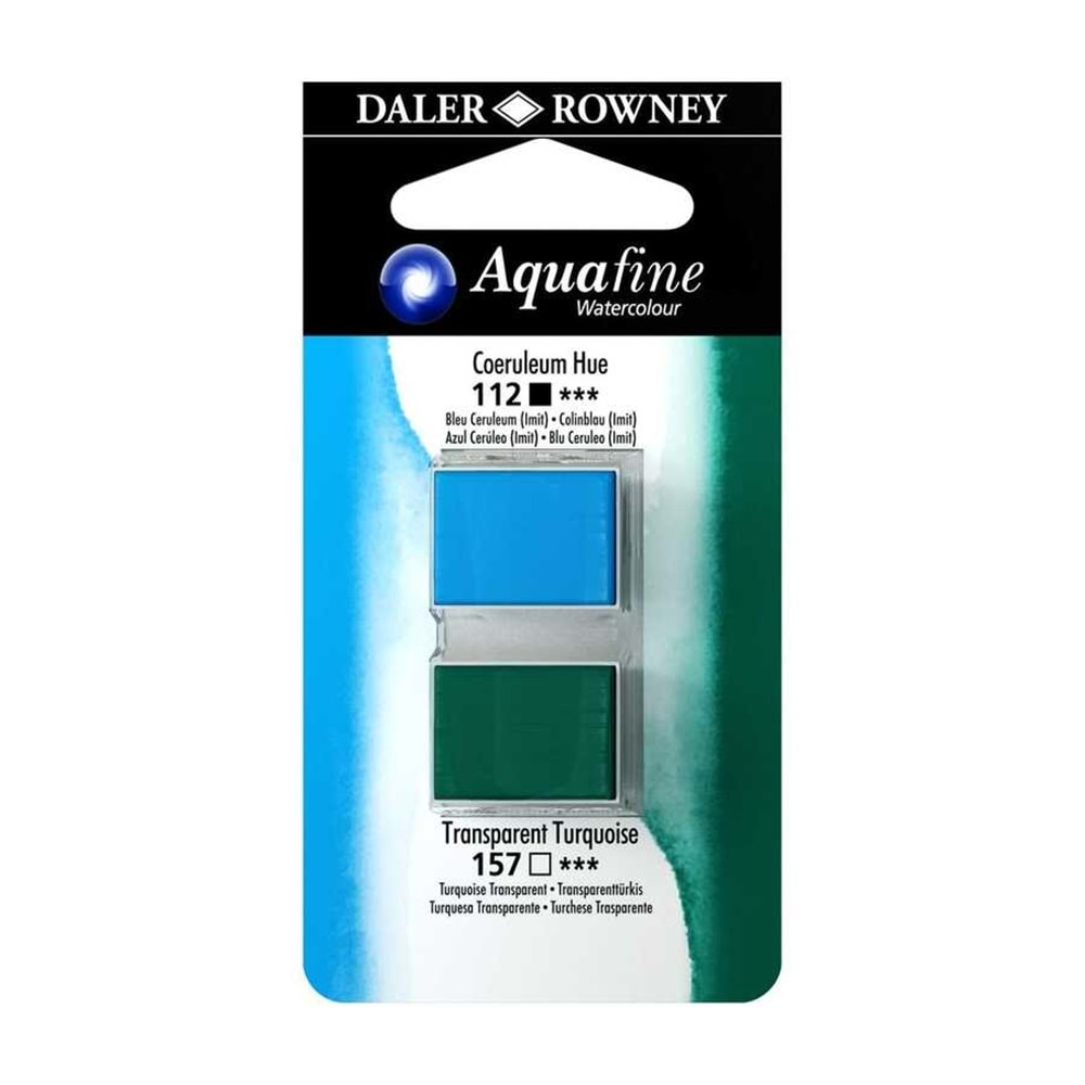 Daler Rowney Aquafine Sulu Boya Tablet 2 li Coeruleum Blue (Hue) / Transparent Turquoıse