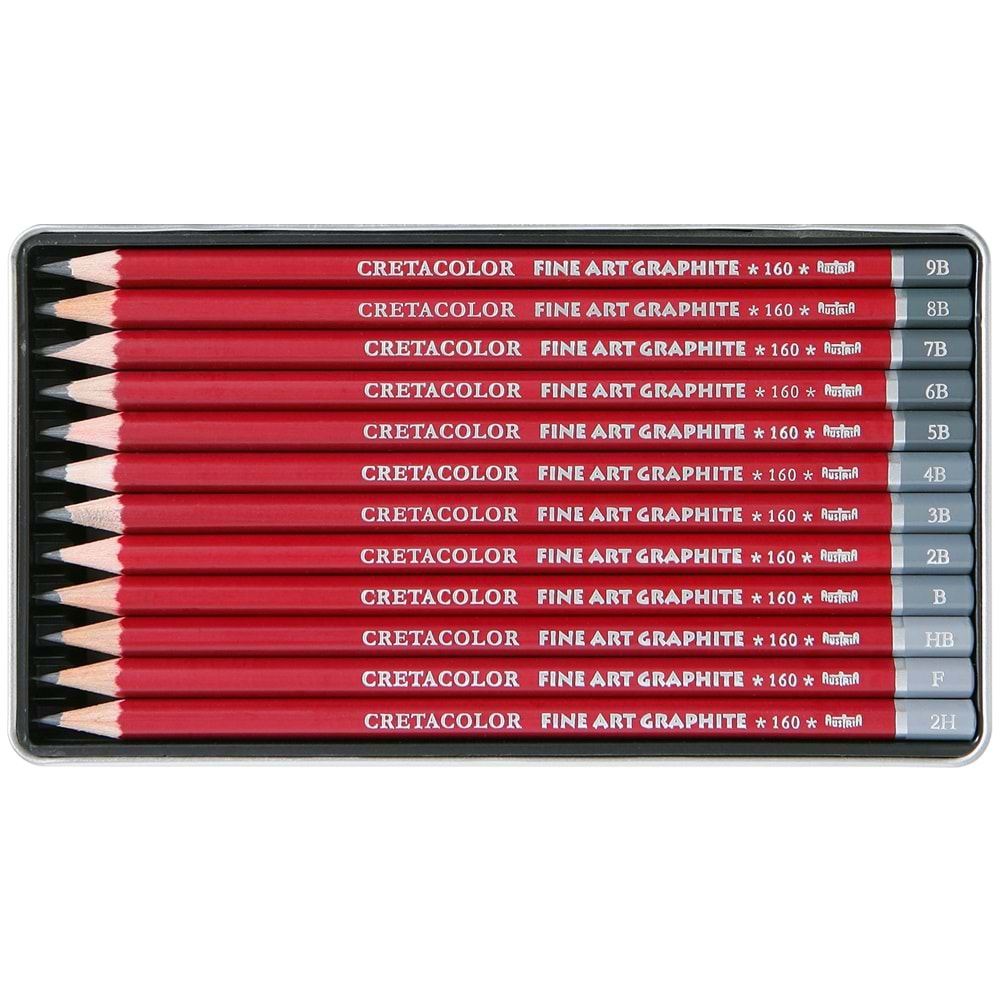 Cretacolor Cleos FineArt Graphite Pencils - Metal Kutu, 12 Parça Dereceli Çizim ve Grafit Kalemi