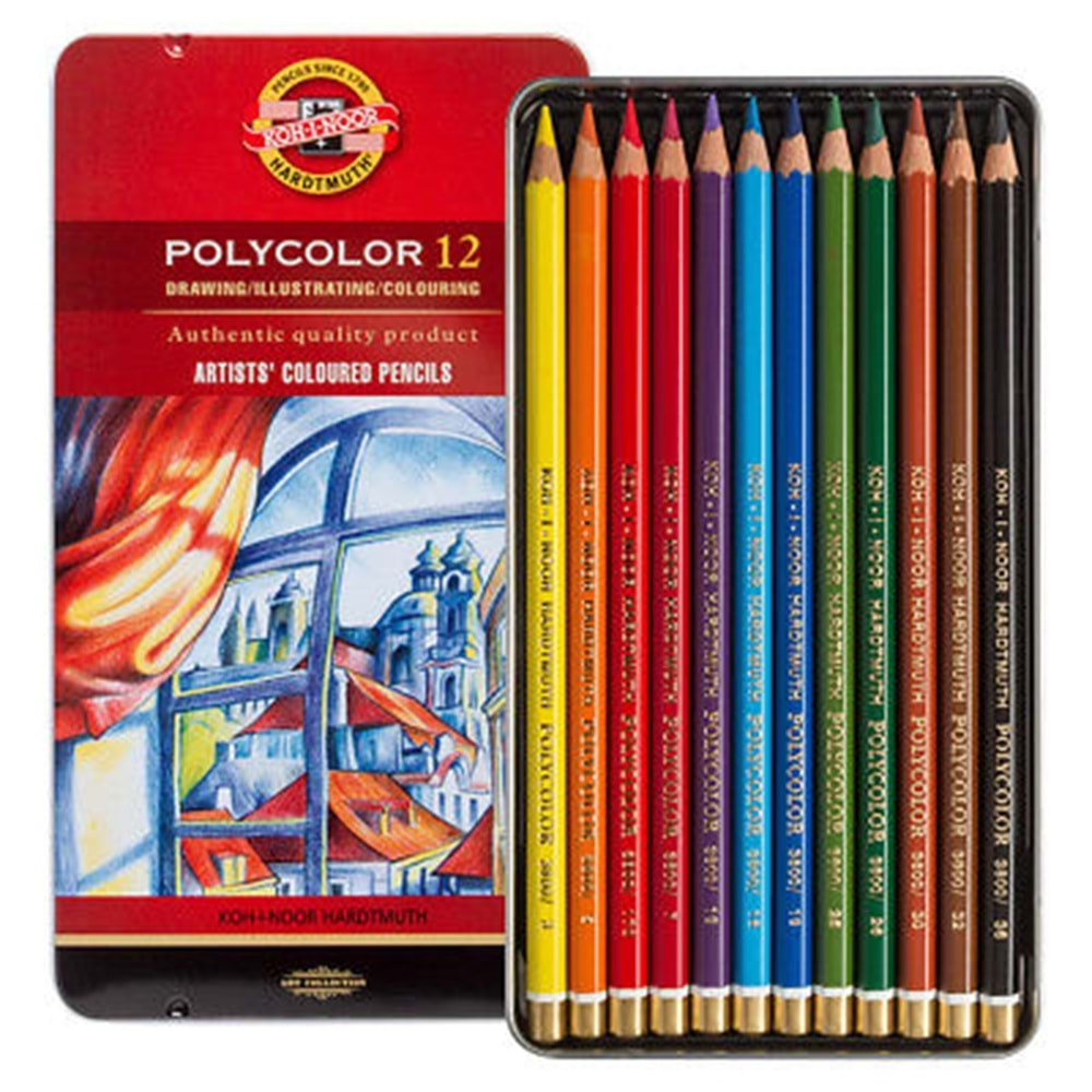 Koh-i Noor Polycolor Artist Kuru Boya Kalemi 12 Renk Metal Kutu