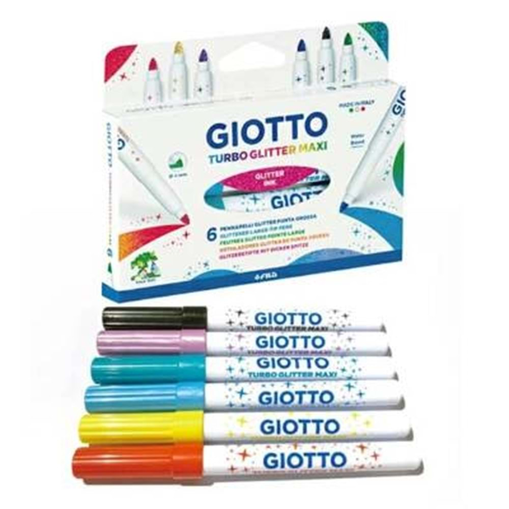 Giotto Maxi Glitter Kalın Uçlu Simli Keçeli Kalem 6 Renk