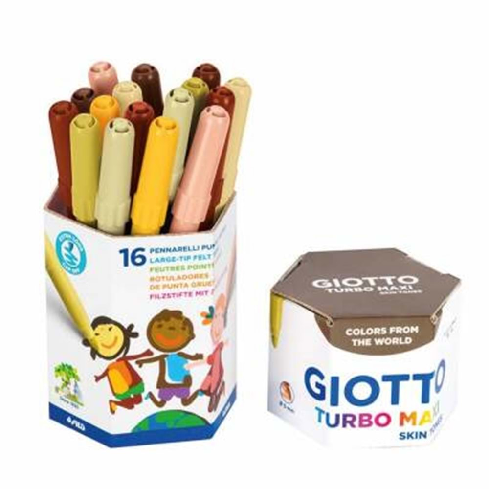 Giotto Turbo Maxi Skin Tones Kalın Uçlu Keçeli Kalem 16'lı Pot Ten Tonları