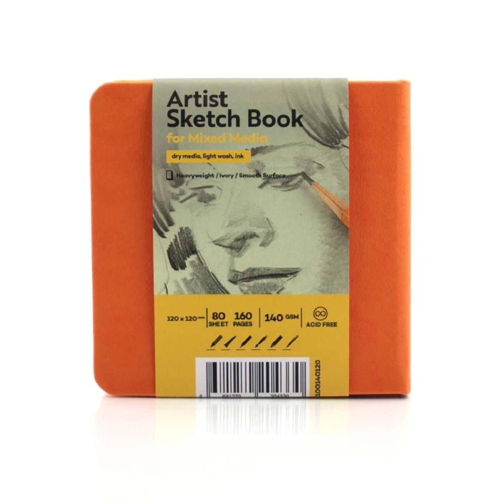 Tigertint Sketch Book Sert Kapaklı Eskiz Defteri 140 gr 12x12 cm 80 yaprak Turuncu