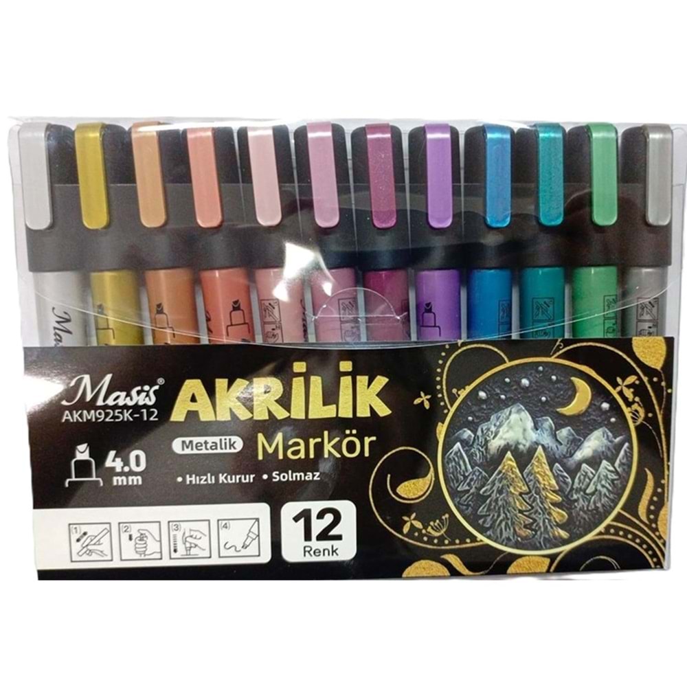 Masis Akrilik Markör Metalik Renkler 12 Renk 4.0 mm