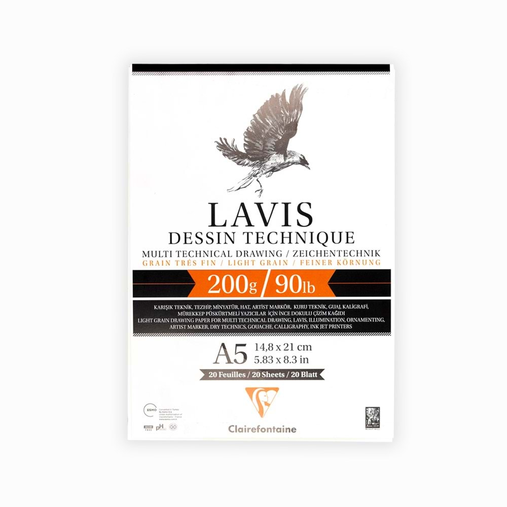 Clairefontaine Lavis Multi Teknik Çizim Blok 200 gr. 20 Yp. A5