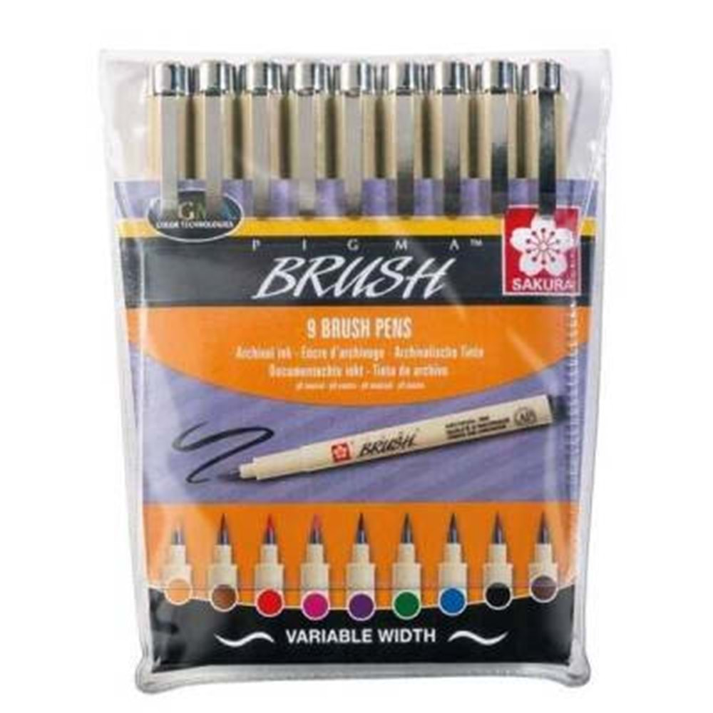 Sakura Pigma Brush Pen Fırça Uçlu Çizim Kalemi 9 Renk Set