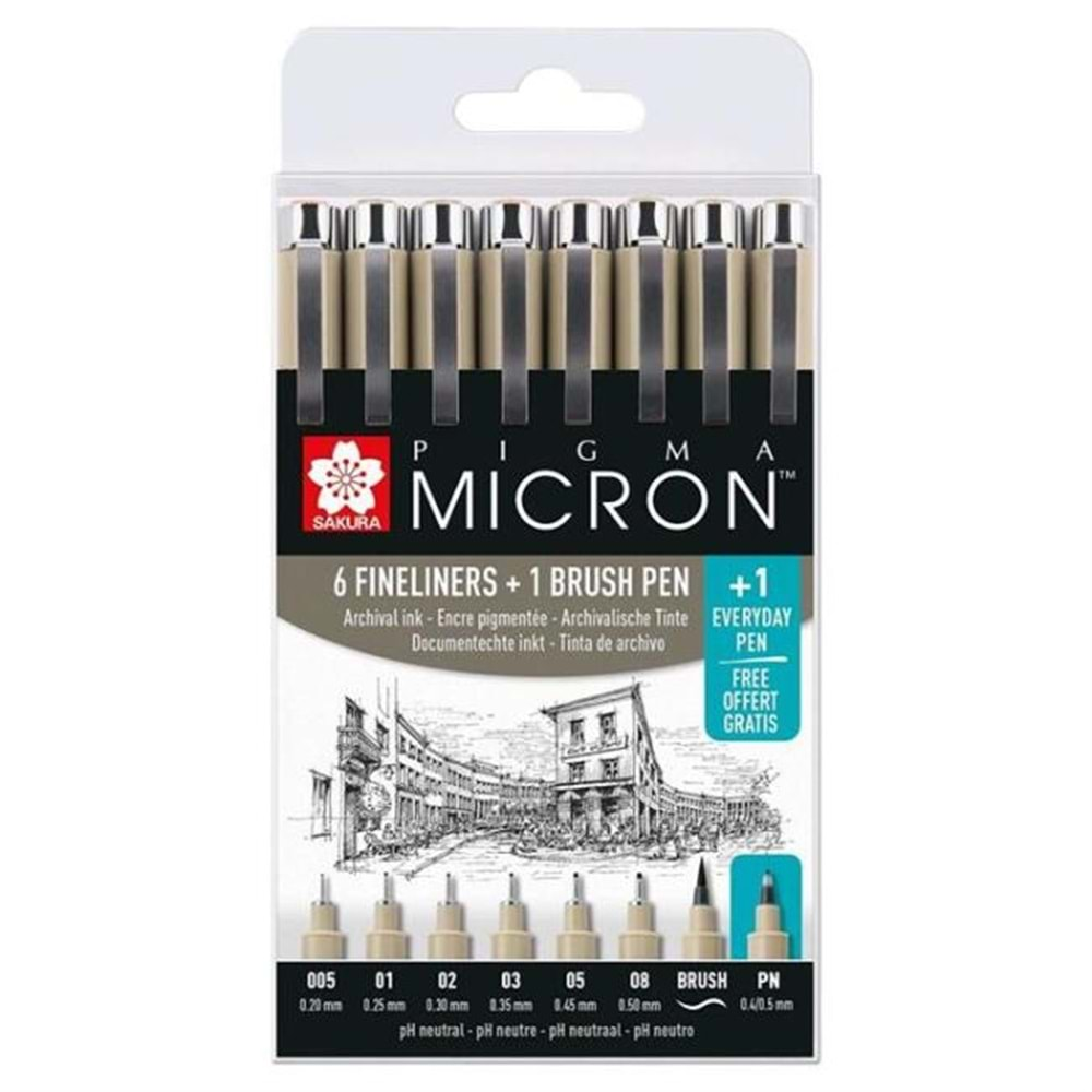 Sakura Pigma Micron 7+1 Teknik Çizim Kalem Seti