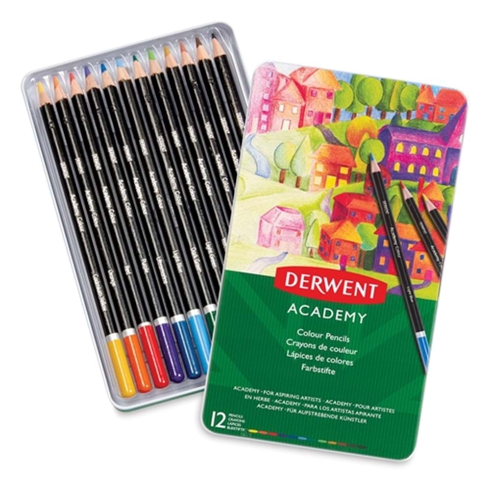 Derwent Academy Colour Pencils Kuru Boya Kalemi 12'li Teneke Kutu