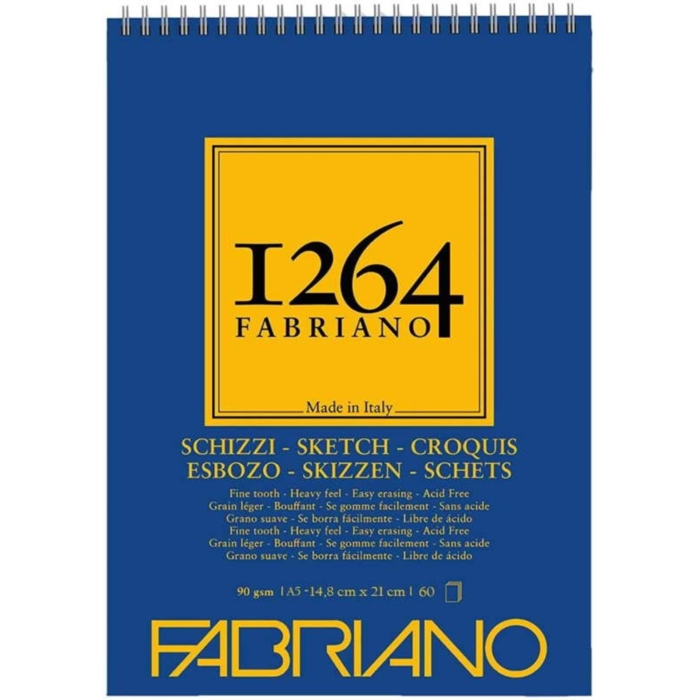 Fabriano 1264 Sketch Paper Eskiz Defteri 90 gr A5 60 yaprak Üstten Spiralli