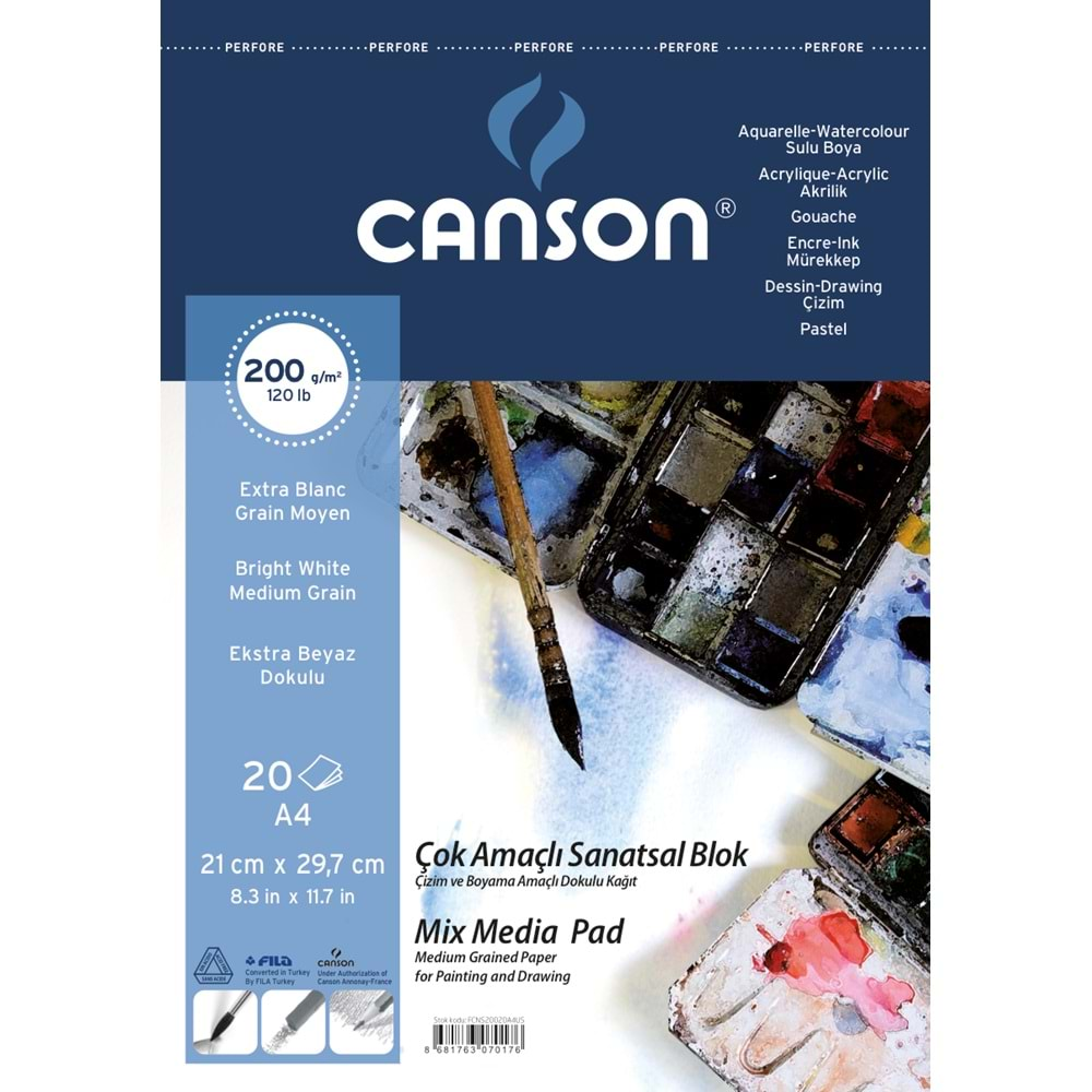 Canson Çok Amaçlı Sanatsal Blok A4 200 g 20 Yaprak