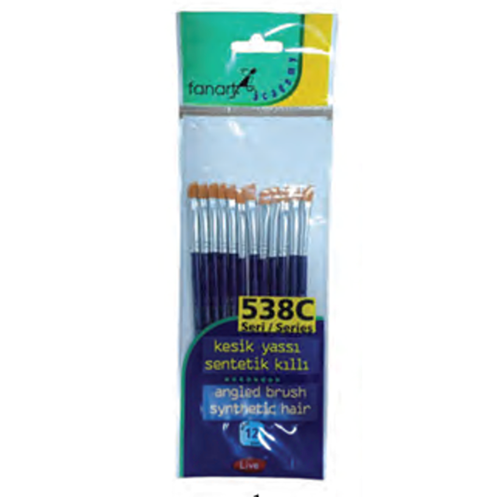 Fanart Academy Seri 538C Sentetik Kıl Kesik Yassı Fırça Seti (72 adet) No:1/8-1/4-3/8-1/2