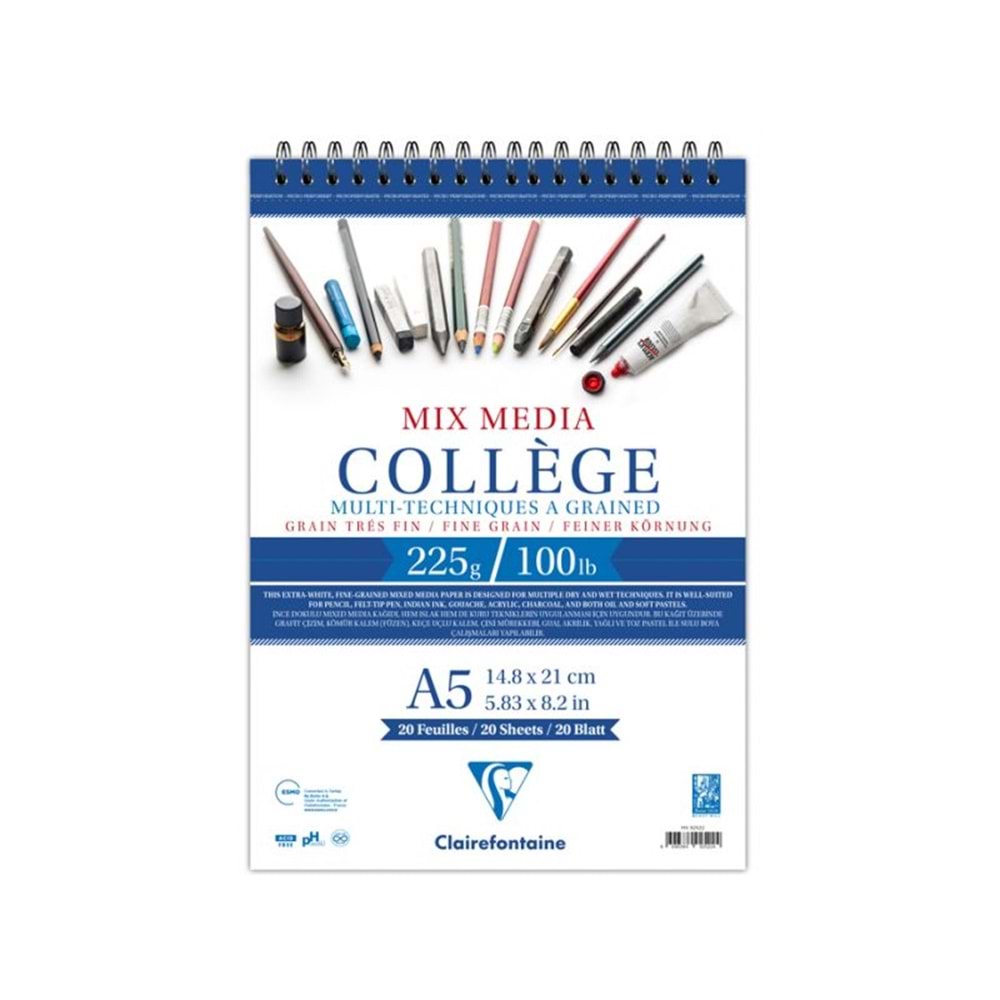 Clairefontaine College Mix Media A5 14,8x21,0cm 225gr 20Yp