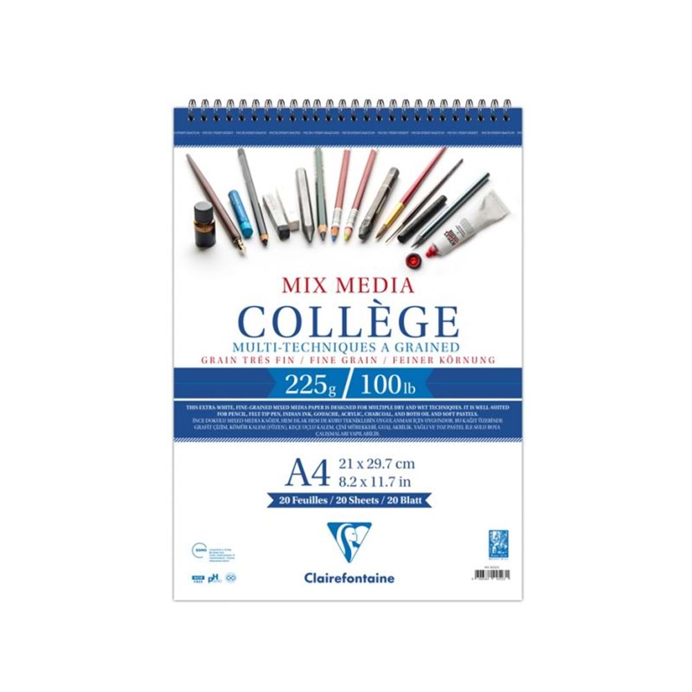 Clairefontaine College Mix Media A4 21,0x29,0cm 225gr 20Yp