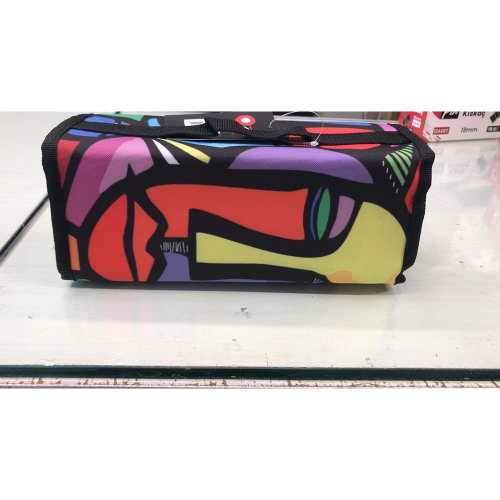 Pin Kumaş Dörtlü Kalem Çantası Desenli (En 25 cm-Yükseklik 10 cm)