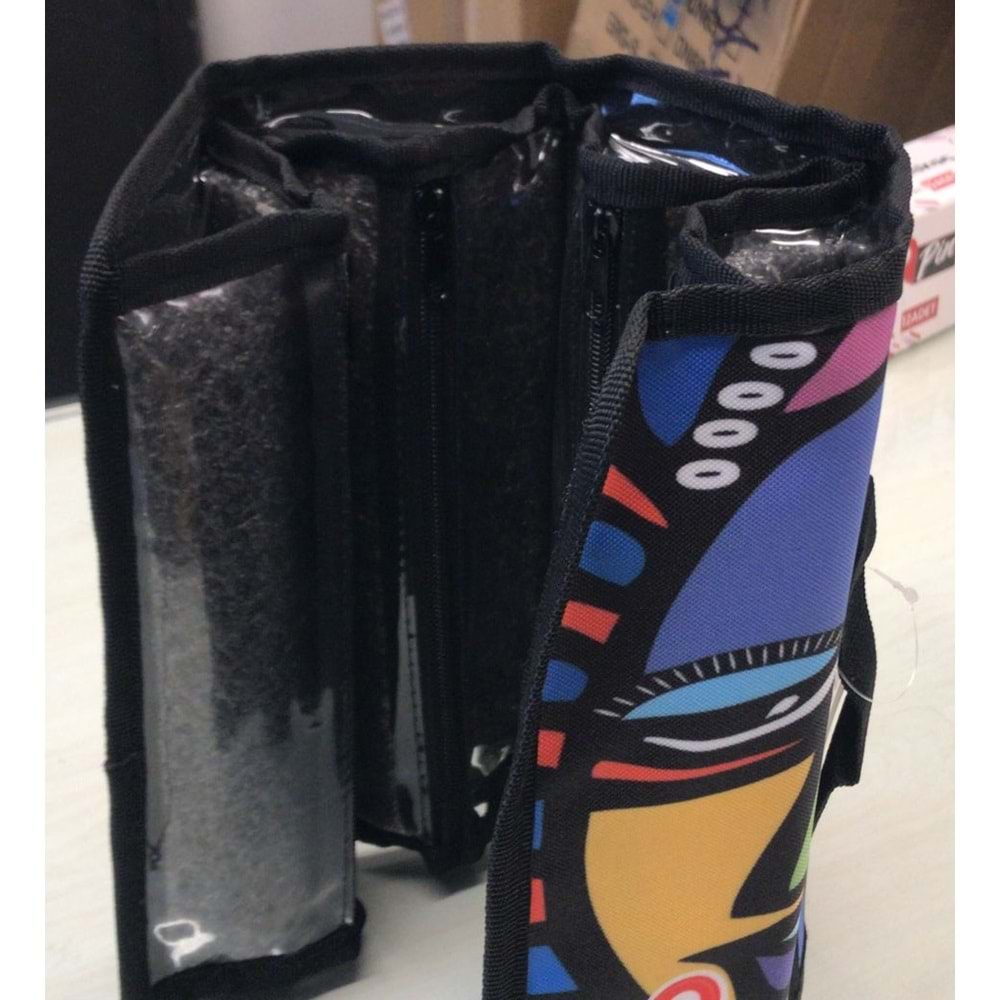 Pin Kumaş Dörtlü Kalem Çantası Desenli (En 25 cm-Yükseklik 10 cm)