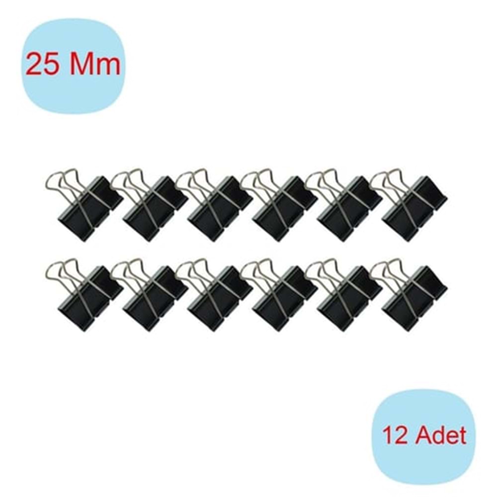 Pin Kıskaç Binder Klips Çelik 25 mm 12’li Paket