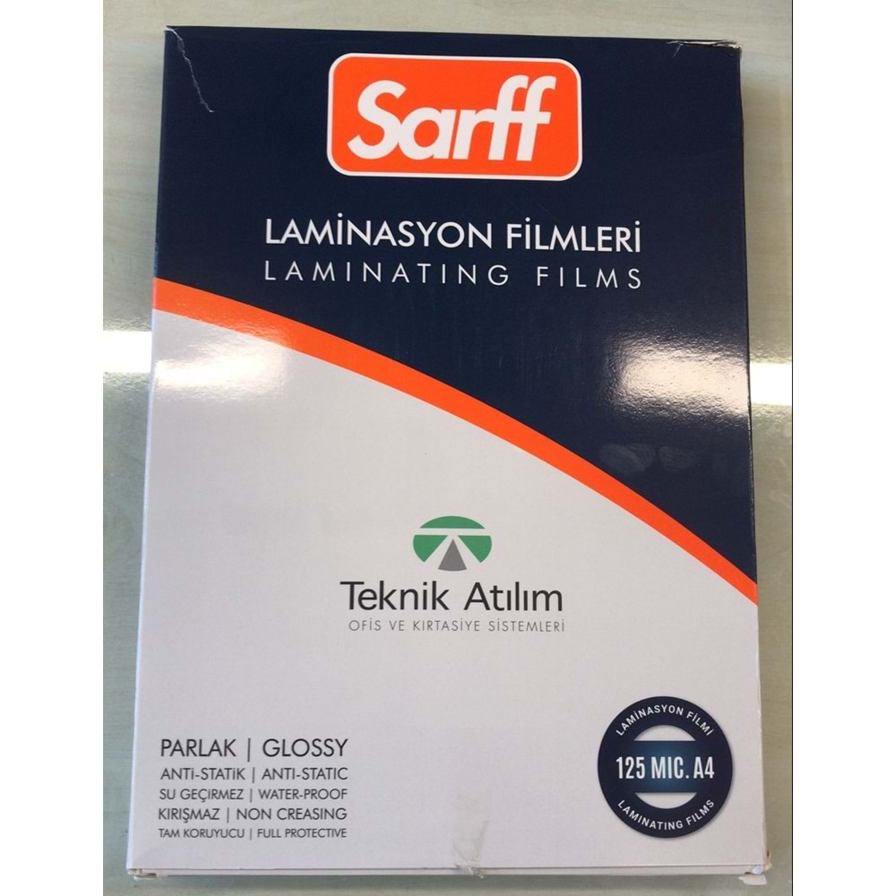 Sarff A4 Laminasyon (216*303) 125 Micron Film 100'lü