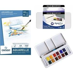 Daler Rowney Aquafine Tablet Sulu Boya Seti 12 Renk + Canson 300 gr A4 Sulu Boya Defteri