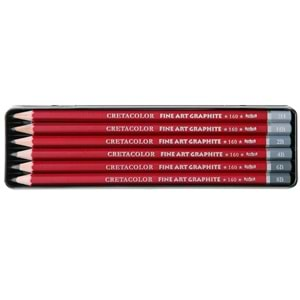 Cretacolor Cleos Fine Art Graphite Pencils - Metal Kutu, 6 Parça Dereceli Çizim ve Grafit Kalemi)