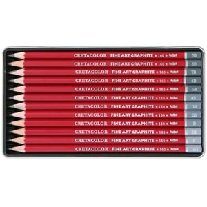 Cretacolor Cleos FineArt Graphite Pencils - Metal Kutu, 12 Parça Dereceli Çizim ve Grafit Kalemi