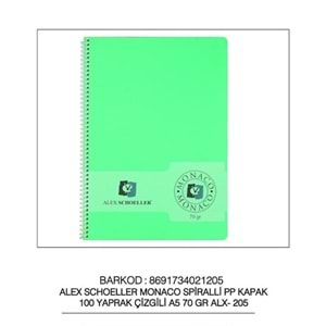 Alex Schoeller PP Kapak Spiralli Defter 70 gr A5 100 yp Çizgili