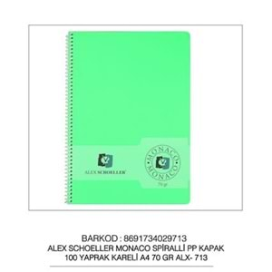 Alex Schoeller PP Kapak Spiralli Defter 70 gr A4 100 yp Çizgili