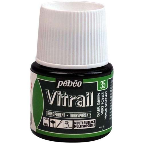 Pebeo Vitrail Solvent Bazlı Transparan Cam Boyası 45ml Dark Green 35