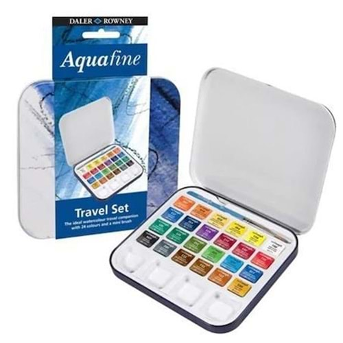 Daler Rowney Aquafine Seyahat Seti 24 Yarım Boy Metal Kutu