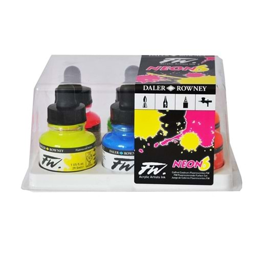 Daler Rowney FW Shimmering Akrilik Set Cam Şişe 29.5 ml 6'lı Neon