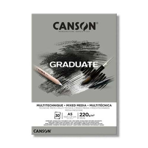 Canson Graduate Mixed Media Grey A5 220 g 30 Yaprak