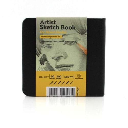 Tigertint Sketch Book Sert Kapaklı Eskiz Defteri 140 gr 12x12 cm 80 yaprak Siyah