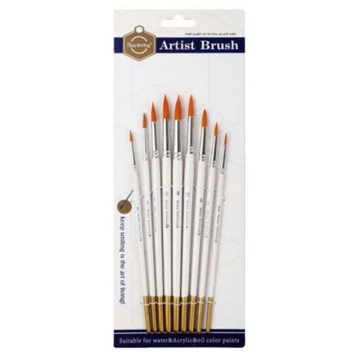 Keep Smiling Sentetik Sivri Uçlu Yuvarlak Fırça Seti 9'lu A6305R