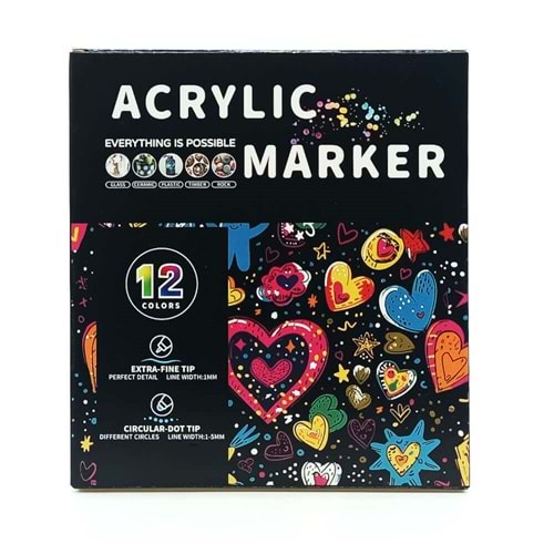 Keep Smiling Çift Taraflı Akrilik Marker Kalem Seti 12'li