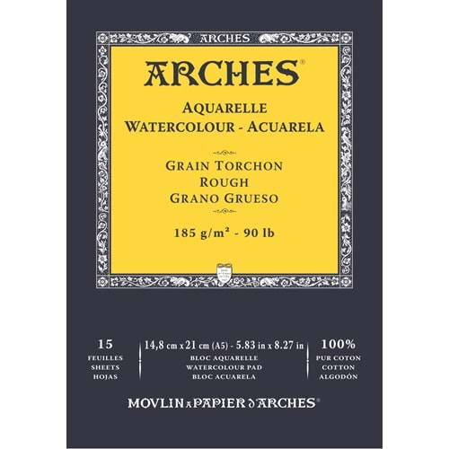 Arches Suluboya Defteri Rough Natural White 185 gr A5 15 Sayfa