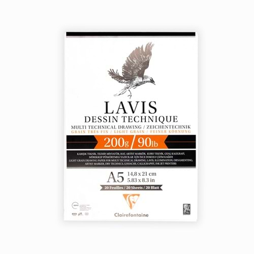 Clairefontaine Lavis Multi Teknik Çizim Blok 200 gr. 20 Yp. A5