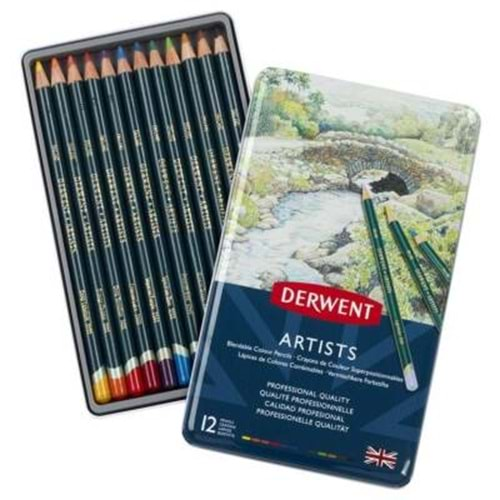 Derwent Artists Pencils Kuruboya Kalemi 12'li Teneke Kutu