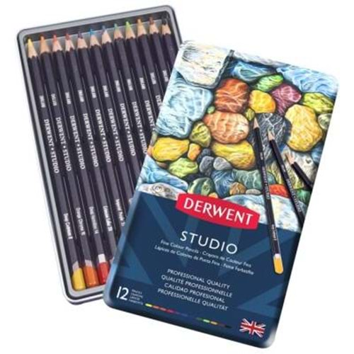 Derwent Studio Pencils Kuruboya Kalemi 12'li Teneke Kutu