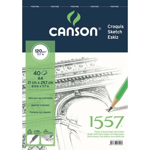 Canson 1557 Eskiz Defteri 120 gr. Üstten Spiralli A4 40 Sayfa