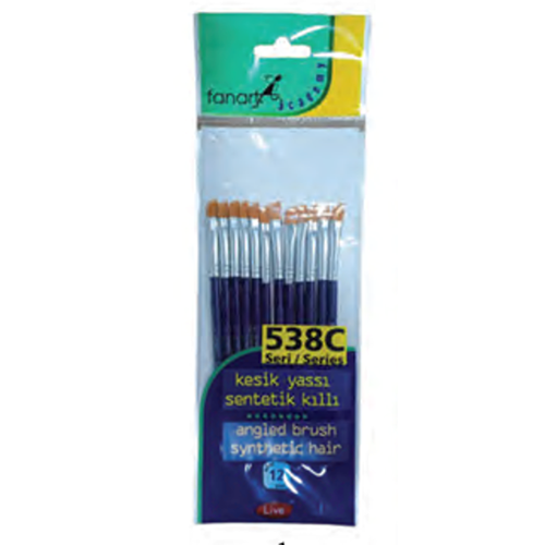 Fanart Academy Seri 538C Sentetik Kıl Kesik Yassı Fırça Seti (72 adet) No:1/8-1/4-3/8-1/2