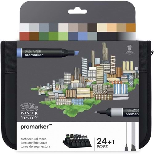 Winsor & Newton Promarker 24+1 Mimarlık Tonları Çantalı Set (24 Renk + Karıştırıcı)