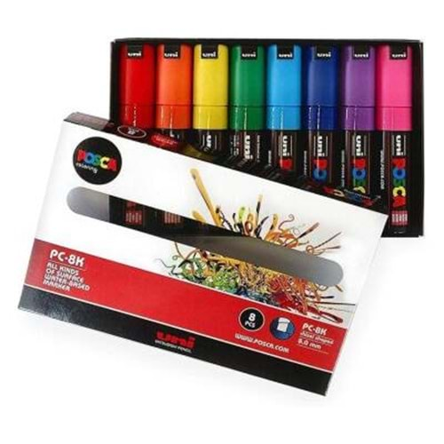 Uni Posca PC-8K 8.0 Su Bazlı Boyama Markörü Ana Renk 7+1 Set