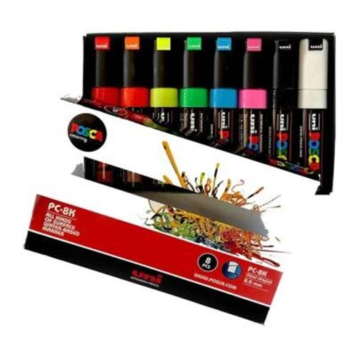 Uni Posca PC-8K 8.0 Su Bazlı Boyama Markörü Floresan 7+1 Set