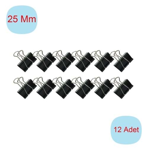 Pin Kıskaç Binder Klips Çelik 25 mm 12’li Paket
