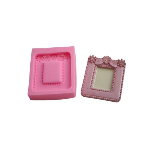 Mini Kare Güllü Çerçeve Silikon Kalıbı ÇE-35