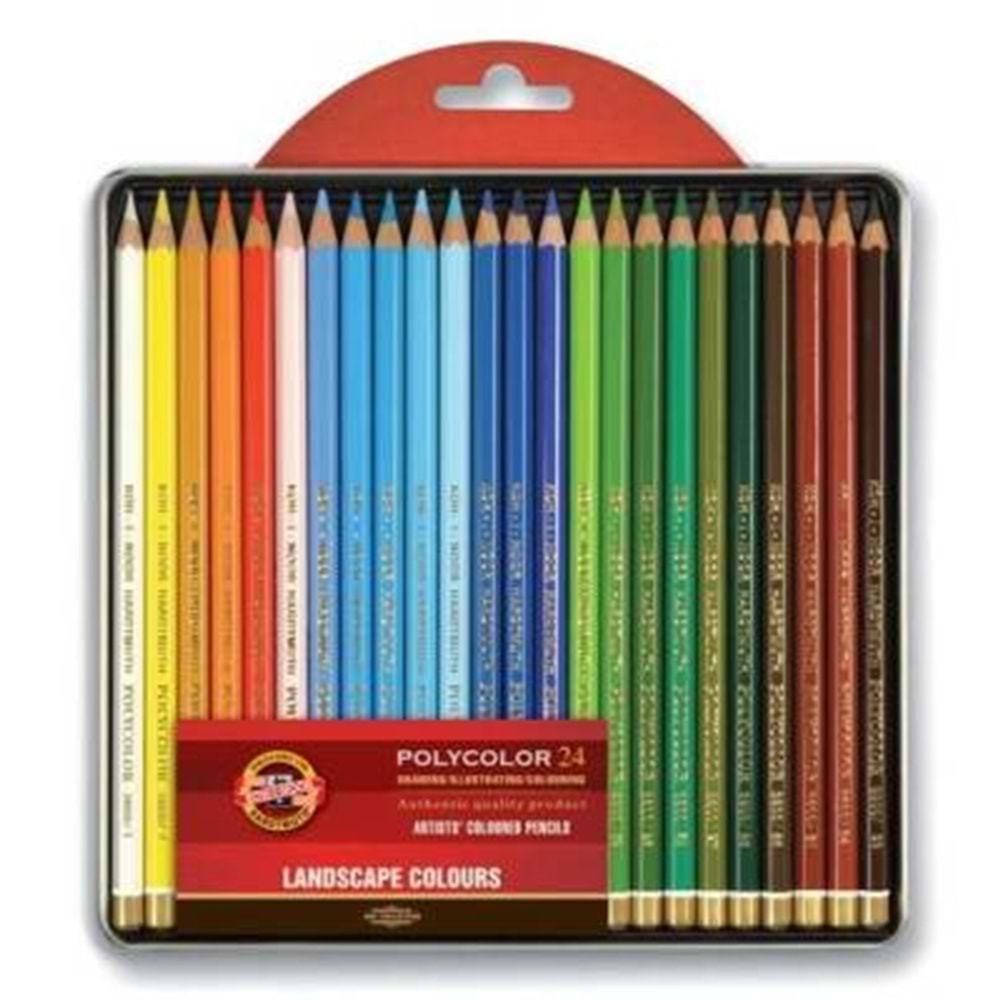 Koh-i Noor Polycolor Artist Kuru Boya Kalemi 24 Renk Manzara Tonlari Metal Kutu