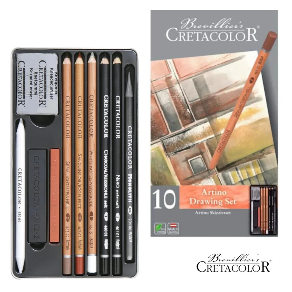 Cretacolor Artino Drawing Set -Metal Kutu, 10 Parça (Profesyonel Karisik Çizim Seti)