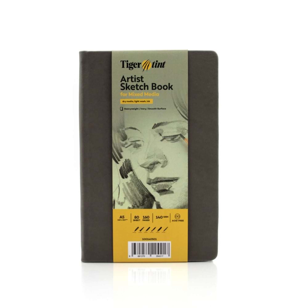 Tigertint Sketch Book Sert Kapakli Eskiz Defteri 140 gr A5 80 yaprak Gri