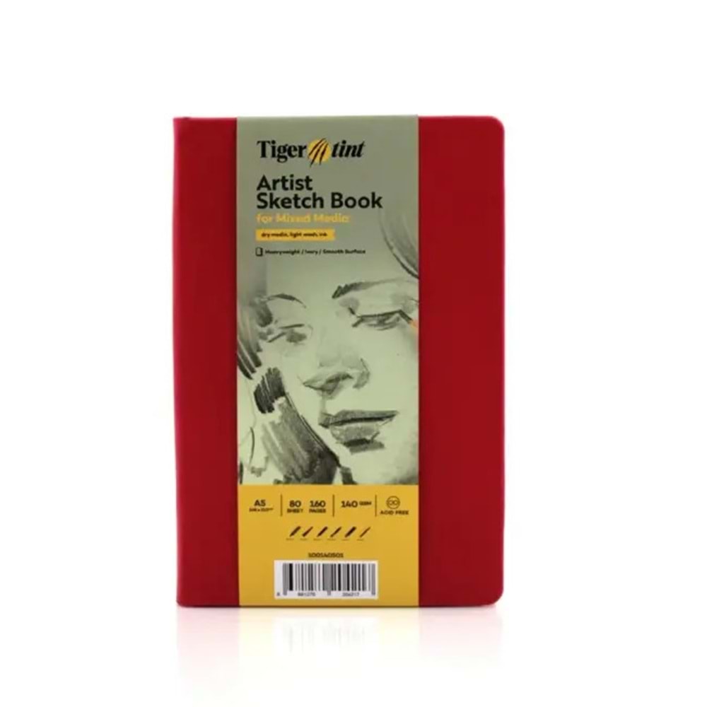 Tigertint Sketch Book Sert Kapakli Eskiz Defteri 140 gr A5 80 yaprak Kirmizi